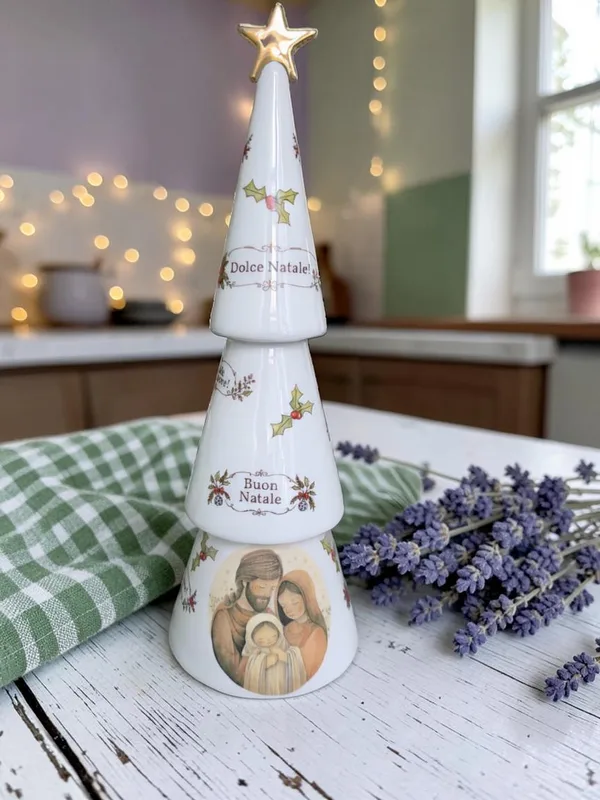 Árvore de Natal Grande 35 cm em porcelana, com estrela em ouro no topo