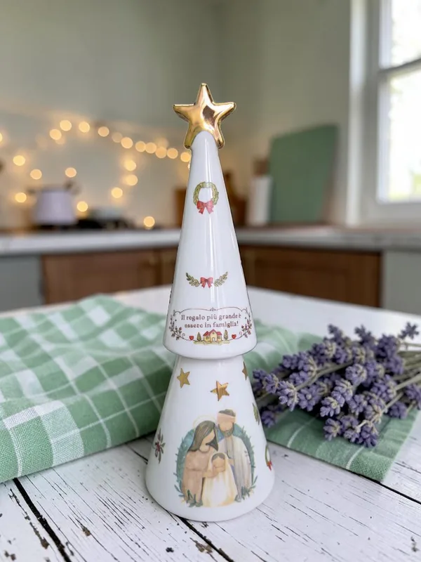 Árvore de Natal Média 26 cm em porcelana, com estrela em ouro no topo