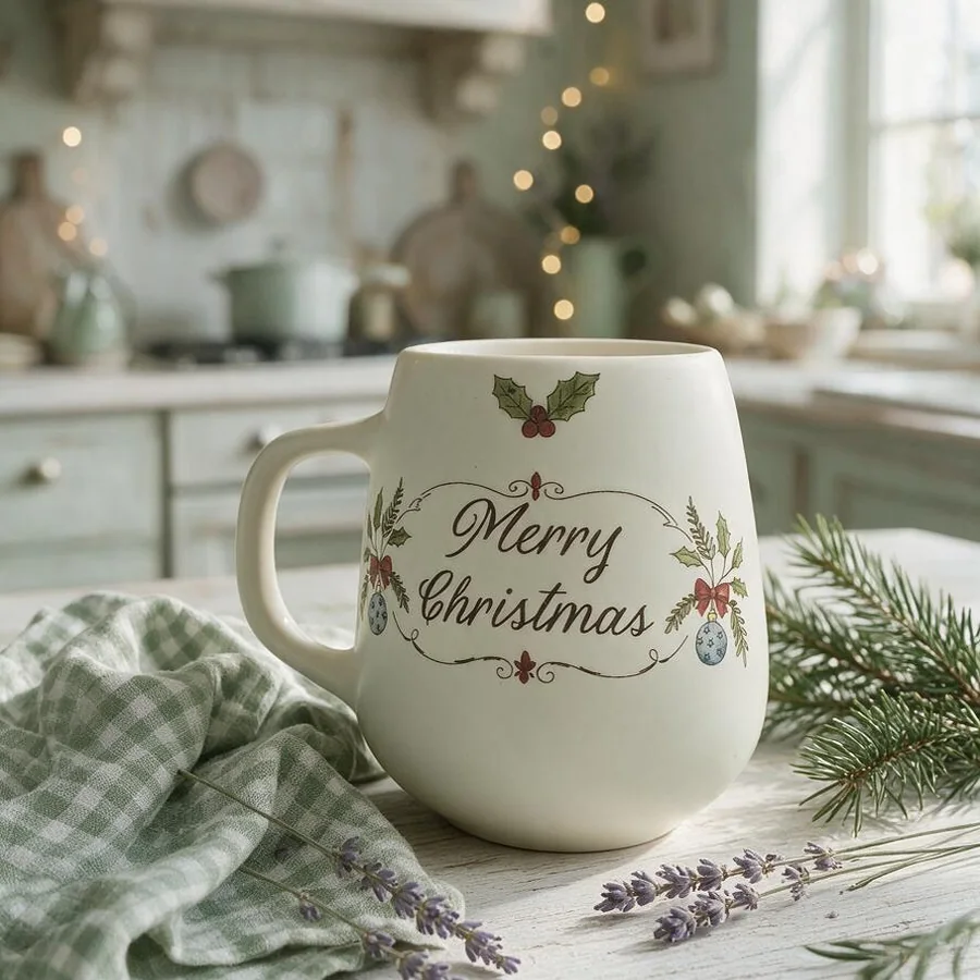 Caneca de Natal "Merry Christmas" (Feliz Natal) pintada à mão