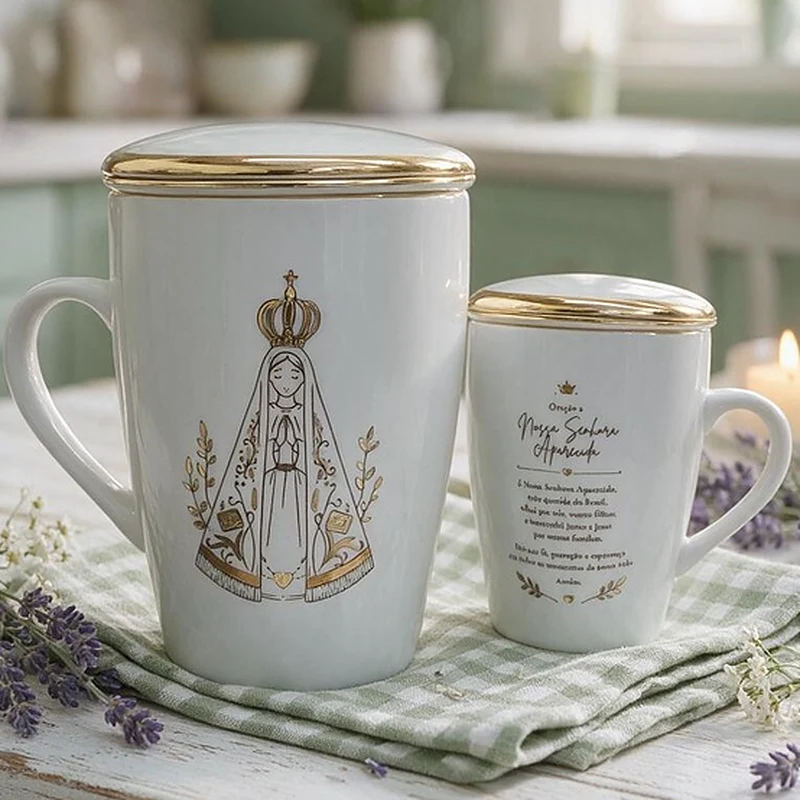 Caneca N. Sra. Aparecida pintada à mão com oração no verso
