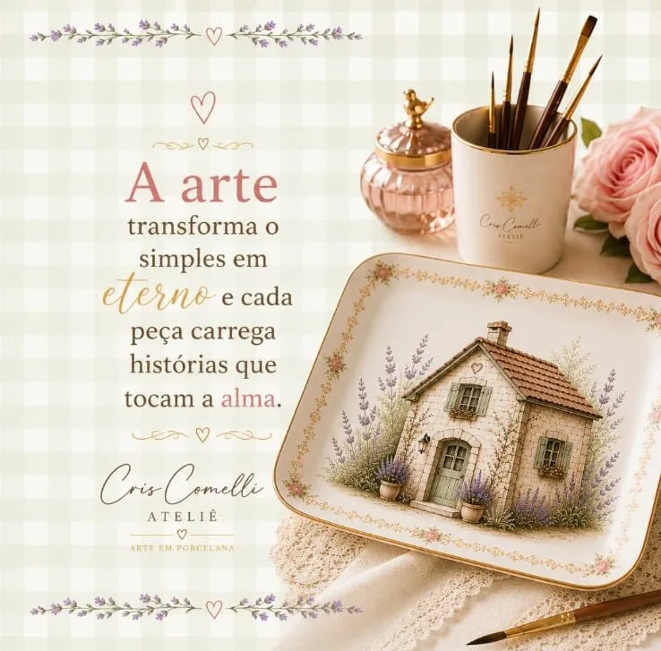 Porcelanas pintadas à mão pela Cris Comelli